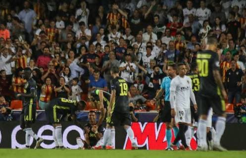 Expulsion of Ronaldo during the football match between Valencia CF and Juventus FC on September 19, 2018 at Mestalla stadium in Valencia, Spain.
