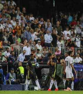 Expulsion of Ronaldo during the football match between Valencia CF and Juventus FC on September 19, 2018 at Mestalla stadium in Valencia, Spain.