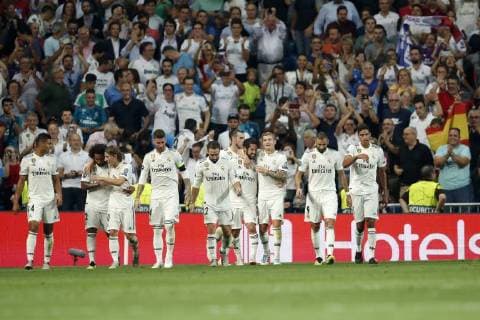 (L-R) Casemiro of Real Madrid, Marcelo of Real Madrid, Luka Modric of Real Madrid, Sergio Ramos of Real Madrid, Daniel Carvajal of Real Madrid, Gareth Bale of Real Madrid, Isco of Real Madrid, Toni Kroos of Real Madrid, Karim Benzema of Real Madrid, Raphael Varane of Real Madrid during the UEFA Champions League group G match between Real Madrid and AS Roma at the Santiago Bernabeu stadium on September 19, 2018 in Madrid, Spain UEFA Champions League 2018 2019 xVIxVIxImagesx xMauricexvanxSteenxIVx 12173917