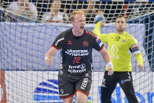 Jubel bei Anders Zachariassen (SG Flensburg-Handewitt) am 19.09.2018 in Flensburg (Schleswig-Holstein) in der Flens-Arena. SG Flensburg-Handewitt gegen HC PPD Zagreb Flensburg Schleswig-Holstein Deutschland