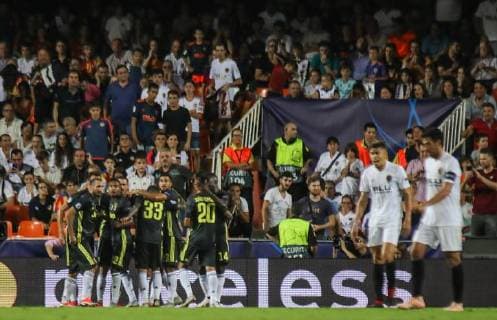 Pjanic goal during the football match between Valencia CF and Juventus FC on September 19, 2018 at Mestalla stadium in Valencia, Spain.