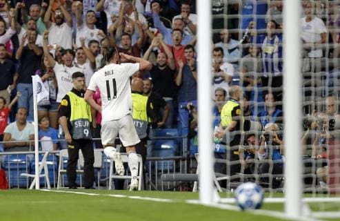 Soccer match between Real Madrid and Roma, of the Champions League 2018 2019, held at the Santiago Bernabeu stadium, in Madrid. (Photo: Jose Cuesta 261 Cordon Press). Gareth Bale celebrates after score