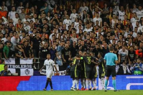 during the football match between Valencia CF and Juventus FC on September 19, 2018 at Mestalla stadium in Valencia, Spain.