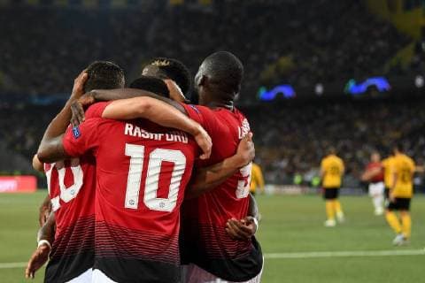 Fussball UEFA Champions League - BSC Young Boys - Manchester United ManU FC Bern, Schweiz, 19.09.2018, Fussball UEFA Champions League, Saison 2018 2019, BSC Young Boys - Manchester United FC, Manchesters Anthony Martial bejubelt seinen Treffer zum 0:3.