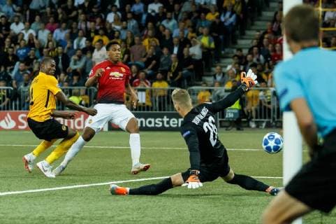 Bern, Schweiz 19.09.2018, UEFA Champions League - 2018 19 Season, Vorrunde, Gruppenphase - Gruppe H - 1. Spieltag, BSC Young Boys - Manchester United ManU Tor 0:3 zum Torschuetze Anthony Martial (MAN) ( DeFodi048