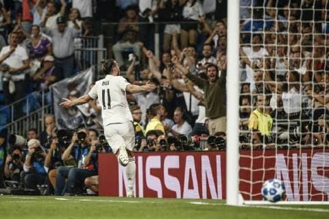 19th September 2018, Santiago Bernabeu, Madrid, Spain; UEFA Champions League football, Real Madrid versus AS Roma; Gareth Bale (Real Madrid) celebrates his goal which made it 2-0  ActionPlus12063933 ShotxforxPress
