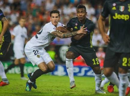 during the football match between Valencia CF and Juventus FC on September 19, 2018 at Mestalla stadium in Valencia, Spain.