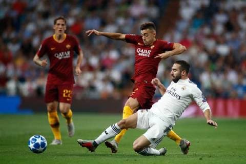 September 19, 2018 - Stephan El Shaarawy of Roma and Dani Carvajal of Real Madrid during the Champions League football match between Real Madrid and AS Roma on September 19th, 2018 at Santiago Bernabeu stadium in Madrid, Spain. Soccer: Champions League - Real Madrid v AS Roma - ZUMAa181 20180919_zaa_a181_039 Copyright: xAFP7x