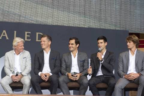 September 19, 2018 - Chicago, IL, U.S - The second annual Laver Cup Championship takes place in Chicago from September 21 -23, 2018. John McEnroe is captain of Team World and Bjorn Borg acts as captain of Team Europe. Some of the best tennis players in the world compete in this new prestigious tournament named after tennis legend Rod Laver. Pictured Novak Djokovic answering questions at the Chicago Welcome Ceremony at the Pritzker Pavillion on September 19th. The Laver Cup Comes to Chicago - ZUMAh86_ 85581520st Copyright: xKarenxI.xHirschx