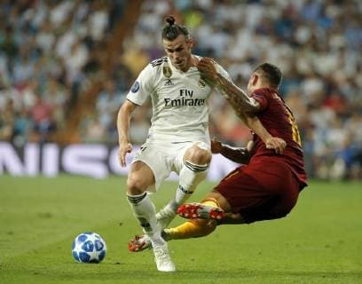 Partido de Liga de Campeones entre el Real Madrid y la Roma en el Bernabeu. En la imagen, Bale. Champions League match between Real Madrid and Roma. In this picture, Bale. 