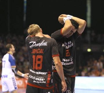 Foto : Enttäuschung bei Magnus Joendal ( links , Flensburg ) und Rasmus Lauge Handball Herren 1. Bundesliga am Mi. 19.09.2018 Flensburg - HC Zagreb