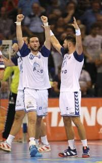 Foto : Siegesjubel Zagreb , Tin Kontrec und Senjamin Buric Handball Herren Championsleague am Mi. 19.09.2018 Flensburg - HC Zagreb