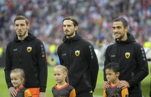Champions League AFC Ajax Amsterdam vs AEK Athens Amsterdam The Netherlands 19th September 2018 Champions League AFC Ajax Amsterdam vs AEK Athens Vassilis Barkas, Marios Oikonomou, Vasilis Lampropoulos 
