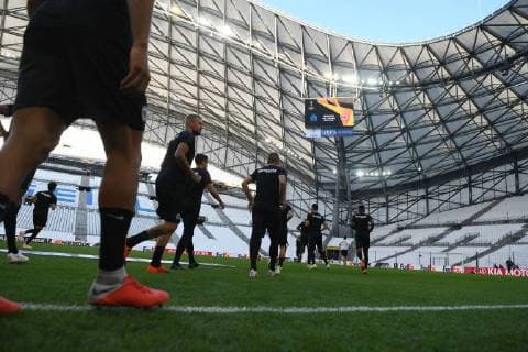 20.09.2018, xjhx, Fussball UEFA Europa League, Olympique Marseille - Eintracht Frankfurt emspor, v.l. warmup (DFL DFB REGULATIONS PROHIBIT ANY USE OF PHOTOGRAPHS as IMAGE SEQUENCES and or QUASI-VIDEO) Marseille