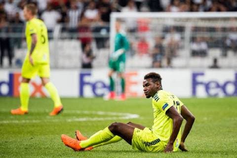 Fußball, EL, Besiktas - Sarpsborg 08 180920 Rashad Muhammed of Sarpsborg 08 looks dejected during the Europa League match between Besiktas and Sarpsborg 08 on September 20, 2018 in Istanbul. Photo: Fredrik Varfjell BILDBYRAN kod FV 150142 Copyright: FREDRIKxVARFJELL BB180920FV024