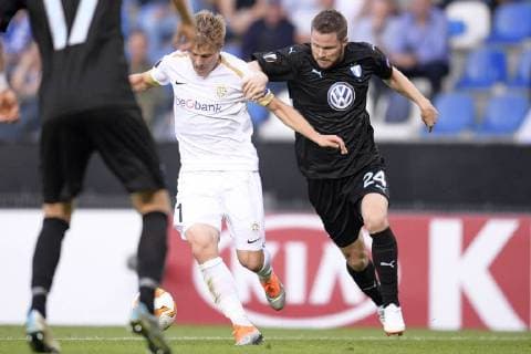 Fußball, EL, KRC Genk - Malmö FF Genk s Jere Uronen and Malmo FF s defender Lasse Nielsen fight for the ball during the match between Belgian soccer team KRC Genk and Swedish club Malmo FF in Genk, Thursday 20 September 2018, on day one of the UEFA Europa League group stage. YORICKxJANSENS  x05430088x