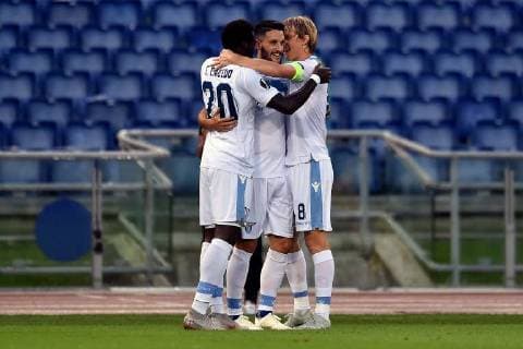 Fußball, EL, Lazio Rom - Apollon Limassol Luis Alberto of Lazio celebrates scoring goal of 1-0 Esultanza Gol con Felipe Caicedo e Dusan Basta Roma 20-09-2018 Stadio Olimpico Football Calcio Europa League 2018 2019 Group H Lazio - Apollon Foto Antonietta Baldassarre Insidefoto antoxbalda