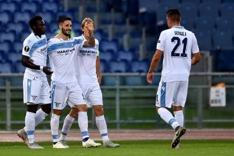 Fußball, EL, Lazio Rom - Apollon Limassol Luis Alberto of Lazio celebrates scoring goal of 1-0 Esultanza Gol con Felipe Caicedo, Dusan Basta e Sergej Milinkovic Savic Roma 20-09-2018 Stadio Olimpico Football Calcio Europa League 2018 2019 Group H Lazio - Apollon Foto Antonietta Baldassarre Insidefoto antoxbalda