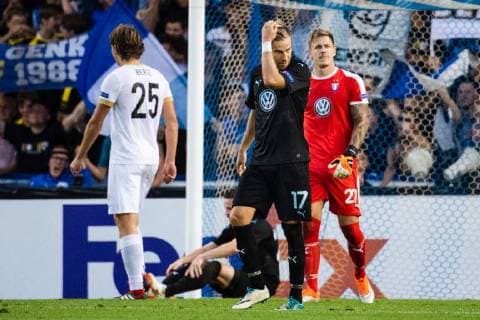 Fußball, EL, KRC Genk - Malmö FF 180920 Rasmus Bengtsson and goalkeeper Johan Dahlin of Malmö FF looks dejected after Leandro Trossard of Genk (not pictured) scored 1-0 during the Europa League group stage match between Genk and Malmö FF on September 20, 2018 in Genk. Photo: Ludvig Thunman BILDBYRAN kod LT 35538 Copyright: LUDVIGxTHUNMAN BB180920LT038