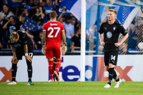 Fußball, EL, KRC Genk - Malmö FF 180920 Rasmus Bengtsson and Anders Christiansen of Malmö FF looks dejected after Leandro Trossard of Genk (not pictured) scored 1-0 during the Europa League group stage match between Genk and Malmö FF on September 20, 2018 in Genk. Photo: Ludvig Thunman BILDBYRAN kod LT 35538 Copyright: LUDVIGxTHUNMAN BB180920LT040