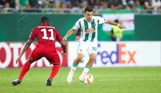 SOCCER - EL, Rapid vs Spartak VIENNA,AUSTRIA,20.SEP.18 - SOCCER - UEFA Europa League, group stage, SK Rapid Wien vs Spartak Moscow. Image shows Fernando (Spartak) and Thomas Murg (Rapid). GEPAxpictures xPhilippxBrem