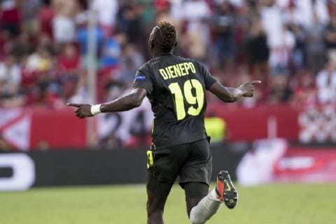 Fußball, EL, FC Sevilla - Standard Lüttich September 20, 2018 - Seville, Spain - MOUSSA DJENEPO of Standard de Liege celebrates after scoring 1-1 during the Europa League Group J soccer match between Sevilla FC and Standard de Liege at the Ramon Sanchez Pizjuan Stadium Soccer 2018 - Sevilla FC vs Standard de Liege - ZUMAa142 20180920_zap_a142_015 Copyright: xDanielxGonzalezxAcunax