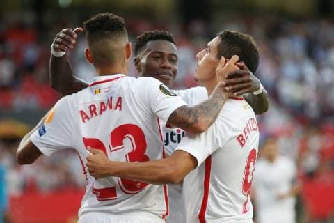Fußball, EL, FC Sevilla - Standard Lüttich Sevilla s forward Wissam Ben Yedder celebrates after scoring during a match between Belgian soccer team Standard de Liege and Spanish club Sevilla FC, Thursday 20 September 2018 in Sevilla, Spain, on day one of the UEFA Europa League group stage. BRUNOxFAHY  x05430158x