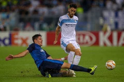 FuÃŸball, EL, Lazio Rom - Apollon Limassol 20th September 2018, Stadio Olimpico, Rome, Italy; UEFA Europa League football, Lazio versus Apollon Limassol; Joao Pedro of Apollon Limassol slides in on Luis Alberto of Lazio  ActionPlus12064025 GiampieroxSposito