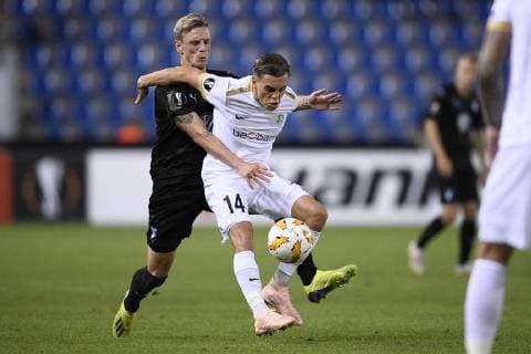 Fußball, EL, KRC Genk - Malmö FF Malmo FF s midfielder Soren Rieks and Genk s Leandro Trossard fight for the ball during the match between Belgian soccer team KRC Genk and Swedish club Malmo FF in Genk, Thursday 20 September 2018, on day one of the UEFA Europa League group stage. YORICKxJANSENS  x05430190x