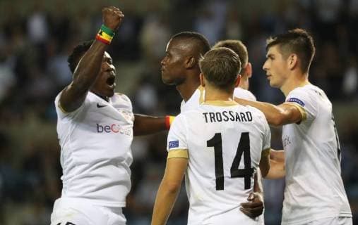 Fußball, EL, KRC Genk - Malmö FF Genk s Aly Mbwana Samatta celebrates after scoring during the match between Belgian soccer team KRC Genk and Swedish club Malmo FF in Genk, Thursday 20 September 2018, on day one of the UEFA Europa League group stage. VIRGINIExLEFOUR  x05430208x
