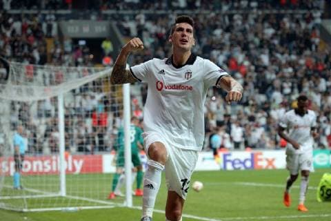 Fußball, EL, Besiktas - Sarpsborg 08 Besiktas s Enzo Roco celebrates his goal during Besiktas - Sarpsborg UEFA Europa League Group Game at Vodafone Park Stadium in Istannbul, 20th of Sept. 2018  Copyright: TolgaxAdanali 16120407