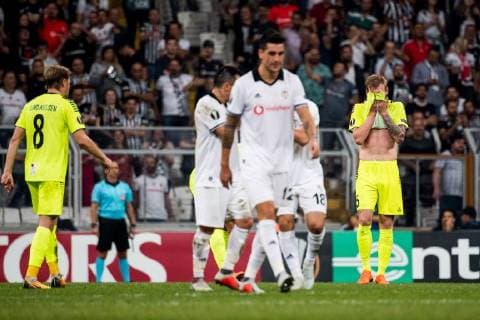 Fußball, EL, Besiktas - Sarpsborg 08 180920 Joonas Tamm of Sarpsborg 08 looks dejected after the 3-0 goal during the Europa League match between Besiktas and Sarpsborg 08 on September 20, 2018 in Istanbul. Photo: Fredrik Varfjell BILDBYRAN kod FV 150142 Copyright: FREDRIKxVARFJELL BB180920FV065