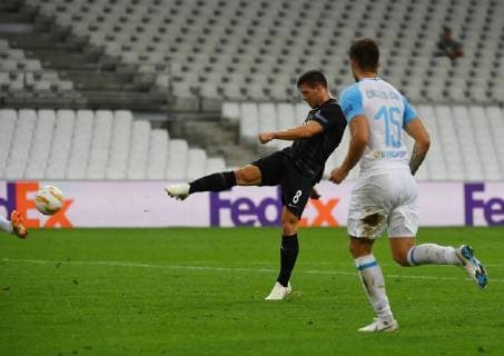20.09.2018, xjhx, Fussball UEFA Europa League, Olympique Marseille - Eintracht Frankfurt emspor, v.l. Luka Jovic (Eintracht Frankfurt) Goal scored, erziehlt das Tor zum 1:2 (DFL DFB REGULATIONS PROHIBIT ANY USE OF PHOTOGRAPHS as IMAGE SEQUENCES and or QUASI-VIDEO) Marseille