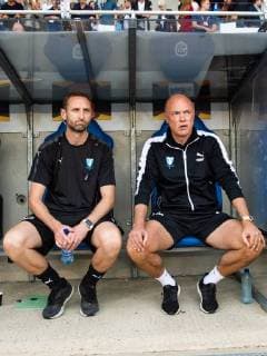 180920 Assistant coach Jens Fjellström and head coach Uwe Rösler ahead of the the Europa League group stage match between Genk and Malmö FF on September 20, 2018 in Genk. Photo: Ludvig Thunman BILDBYRAN kod LT 35538 Copyright: LUDVIGxTHUNMAN BB180920LT076