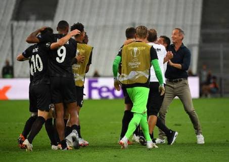 20.09.2018, xjhx, Fussball UEFA Europa League, Olympique Marseille - Eintracht Frankfurt emspor, v.l. Luka Jovic (Eintracht Frankfurt) celebrate the goal, Der Torjubel zum 1:2 (DFL DFB REGULATIONS PROHIBIT ANY USE OF PHOTOGRAPHS as IMAGE SEQUENCES and or QUASI-VIDEO) Marseille