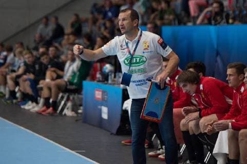 Velux EHF Champions League - Wacker Thun - Riihimäen Cocks Gümligen, 20.09.2018, Handball Velux EHF Champions League, Saison 2018 2019, Wacker Thun - Riihimäen Cocks, Riihimäen Cocks Trainer Gintaras Savukynas