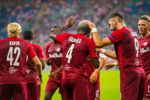 GER, UEFA Europa League, RB Leipzig (GER) vs. FC Salzburg (AUT) 20.09.2018, Red Bull Arena, Leipzig, GER, UEFA Europa League, RB Leipzig (GER) vs. FC Salzburg (AUT), im Bild Jubel des Torschuetzen zum 0:2 für den FC Salzburg durch Amadou Haidara ( 4, FC Salzburg),