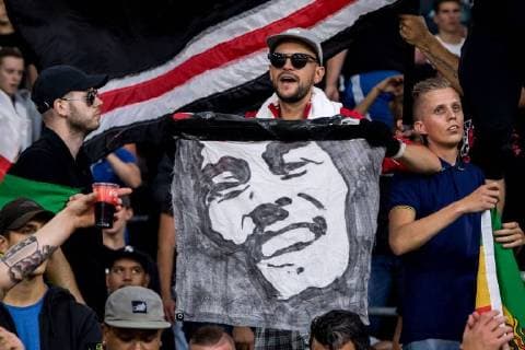 supporter, fan, bob marley during the UEFA Champions League group E match between Ajax Amsterdam and AEK FC at the Johan Cruijff Arena on September 19, 2018 in Amsterdam, The Netherlands UEFA Champions League 2018 2019 xVIxVIxImagesx xRonaldxBonestrooxIVx 12182703