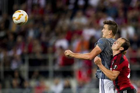 Fußball, EL, Spartak Trnava - RSC Anderlecht Anderlecht s Ivan Santini and Spartak s defender Andrej Kadlec fights for the ball during a match between Belgian soccer team RSC Anderlecht and Slovakian club Spartak Trnava, Thursday 20 September 2018 in Trnava, Slovakia, on day one of the UEFA Europa League group stage. JASPERxJACOBS  x05430304x