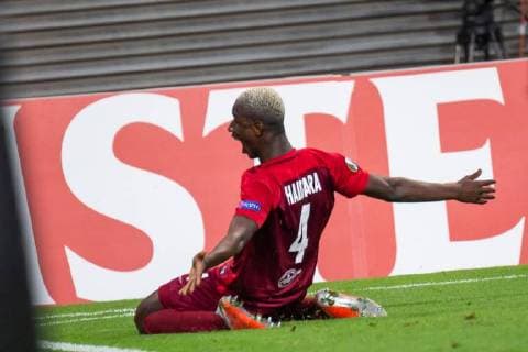 Jubel, celebration bei Amadou Haidara (Salzburg, 4) über sein Tor zum 0:2; Tor, goal, Torerfolg, Aktion, Fussball, UEFA Europa League, RB Leipzig - FC Salzburg,