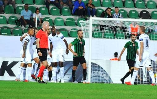 Fußball, EL, Akhisar Belediyespor - FK Krasnodar Krasnodar s Viktor Claesson celebrates his goal with teammates, during the Europa League Group J soccer match between Akhisar Belediyespor and Krasnodar in Akhisar, Thursday, Sept. 20, 2018. (  Copyright: AhmetxUnsalx-xDepoxPhotos 16120225