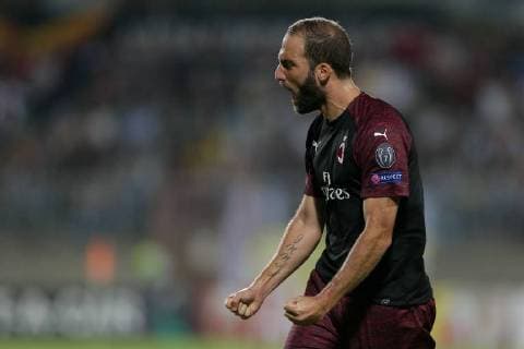 Gonzalo Higuain (AC Mailand, Milan 9) jubelt, freut sich, Jubel, Freude nach seinem Tor zum 0:1 20.09.2018 Fussball Europa League, Gruppenphase, Saison 2018-2019 20.09.2018 LUX, EL, F91 Düdelingen - AC Mailand (ITA) (Dudelange - Milano, Milan) Stade Josy Barthel, Luxemburg