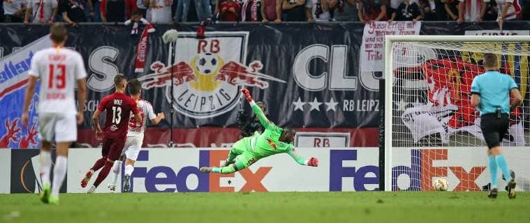 20.09.2018, Fussball UEFA Europa League 2018 2019, Gruppenphase, 1.Spieltag, RB Leipzig - FC Salzburg, in der Red Bull Arena Leipzig. Tor zum 2:3