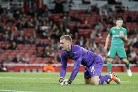 A rueful Bernd Leno of Arsenal reflects on being beaten for the second time during the UEFA Europa League Group Stage match between Arsenal FC and FC Vorskla Poltava at the Emirates Stadium, London, England on 20 September 2018. Copyright: xCarltonxMyriex 21100026