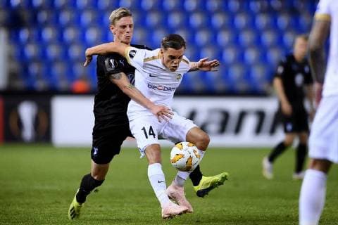 Malmo FF s midfielder Soren Rieks and Genk s Leandro Trossard fight for the ball during the match between Belgian soccer team KRC Genk and Swedish club Malmo FF in Genk, Thursday 20 September 2018, on day one of the UEFA Europa League group stage. YORICKxJANSENS  x05430359x