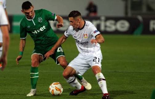 20.09.2018 Razgrad(Bulgaria) PFC Ludogorets-Bayer 04 Leverkusen Europa League men s football Claudiu Keseru(L) PFC Ludogorets, Dominik Kohr(r)Bayer 04 Leverkusen : 