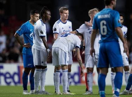 FCKs Nicolaj Thomsens skulder er gaaet af led i Europa League kamp mellem FCK-FC Zenit i Telia Parken torsdag den september 2018. , Copenhagen Denmark  Copyright: Scanpix LiselottexSabroex COP101 spdk20180921-005254-L