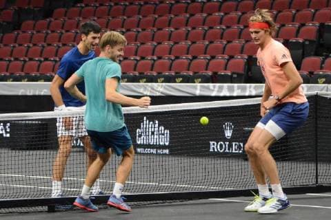 September 20, 2018 - Chicago, Illinois, United States - Members of Team Europe having some fun in advance of the 2018 Laver Cup tennis event in Chicago. Tennis 2018: Laver Cup - ZUMAl132 20180920_zap_l132_021 Copyright: xChristopherxLevyx