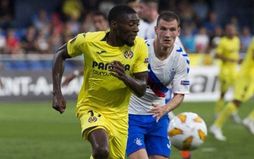 Partido de la Europa League entre el Villarreal y el Rangers en el Madrigal. En la imagen, Ekambi. Europa League match between Villarreal and Rangers. In this picture, Ekambi. 