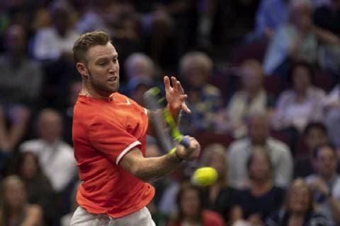 September 21, 2018 - Chicago, Illinois, U.S - JACK SOCK of the United States hits a forehand during the second singles match on Day One of the Laver Cup at the United Center in Chicago, Illinois. Laver Cup Day 1 - ZUMAl140 20180921_zap_l140_036 Copyright: xShelleyxLiptonx